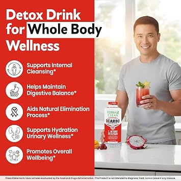 Herbal Clean Qcarbo32 Same-Day Detox Cleanse Drink (Pack of 2) - Tropical Flavor Full Body Cleanse* Detox Drink for Moderate Toxin Level*, Vitamin B2 and Vitamin B12 for Men & Women (32fl oz)