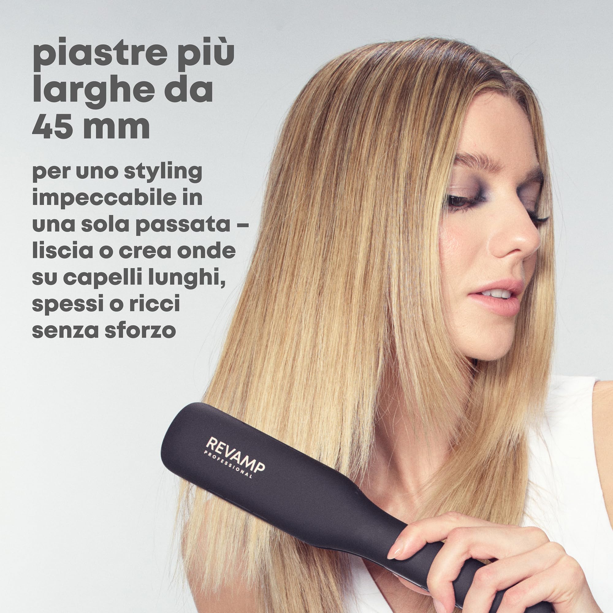 REVAMP Enigma Radiance Piastra Larga Ionica - Piastre Extra Larghe | Styling Veloce, Design Curvo, Onde e Ricci Duraturi, Ceramica, Professionale da Salone