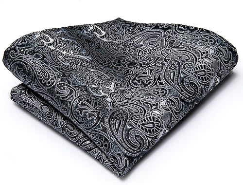 Miniatura 6 de Hi-Tie Juego de lazos de seda para hombre con bolsillo cuadrado y gemelos diseño formal de negocios