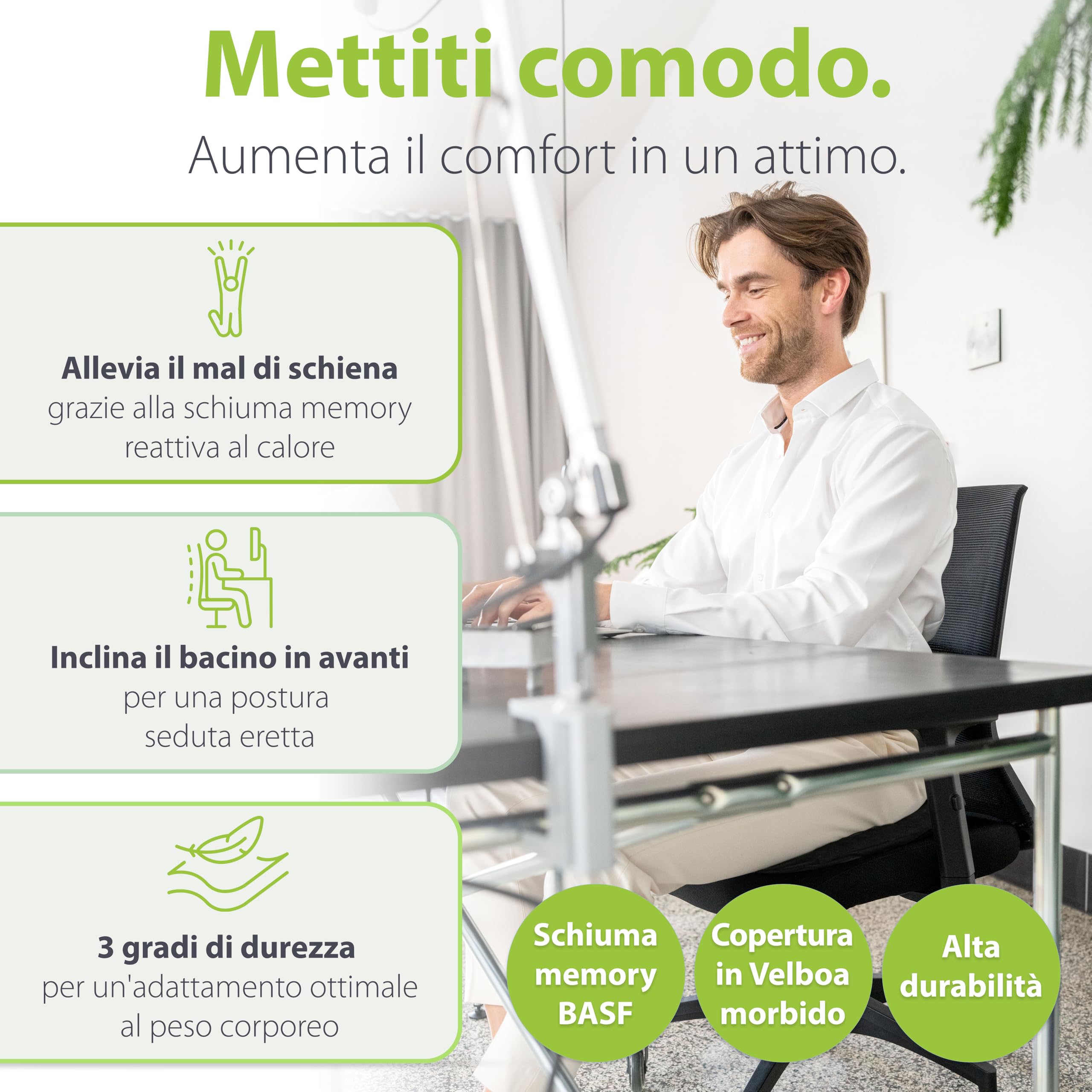 feela. Cuscino ortopedico a cuneo per sedie [3 gradi di durezza] Cuscino a cuneo per ufficio, viaggi, sedie da gioco, seduta in memory foam per piccole persone | sollievo per schiena e nervo sciatico
