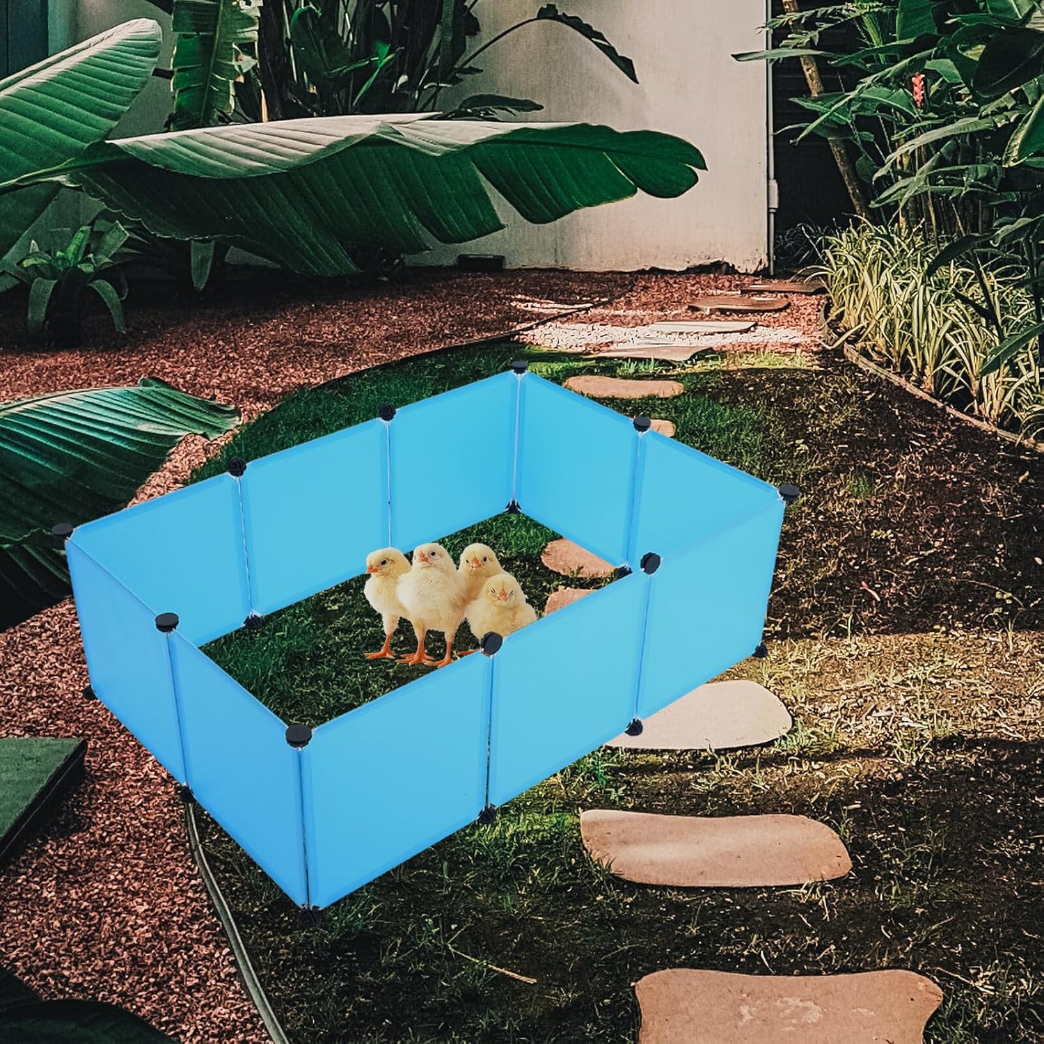 Tofficu Large Small Pet Playpen Fence 10pcs Set with Blue Embossed Panels and Black Clips, Indoor Bunny and Hamster Safety Enclosure for Chick Brooder, Guinea Pig, Rabbit, and Small