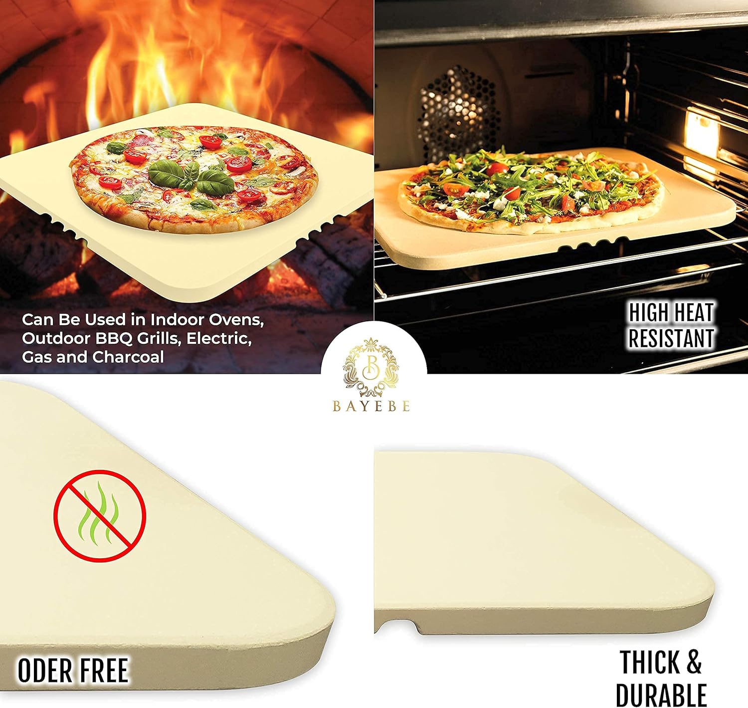 Pizza Stone 12" x 15" Rectangular Baking & Grilling Stone, Perfect for Oven, BBQ and Grill. Innovative Built - in 4 Handles Design - stone baking sheet, Baking Tray, Grilling Stone, Heavy Duty : Patio, Lawn & Garden