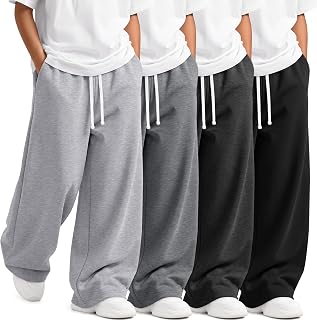Mumucove 4-Pack Boys Baggy Sweatpants, Open Bottom, Drawstring, Ages 7-16