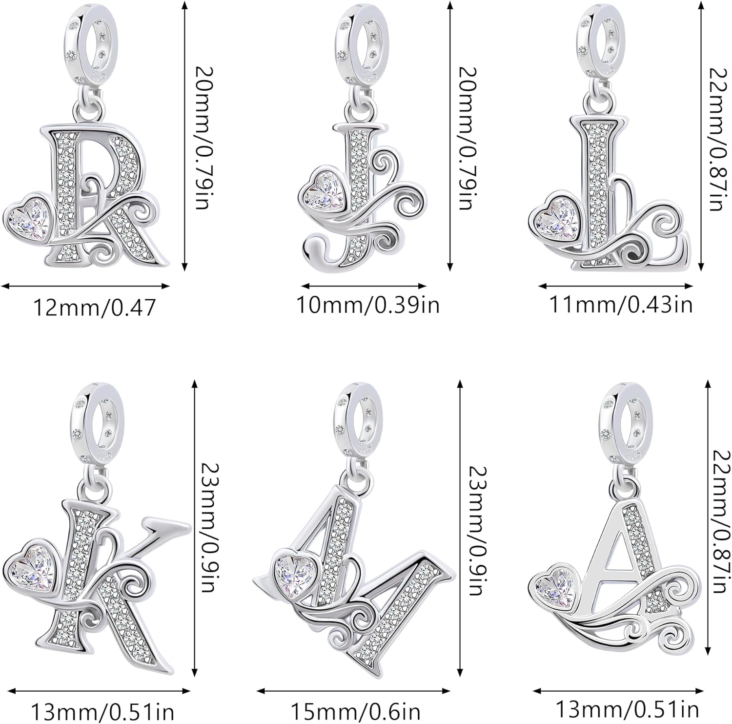 925 Sterling Silver Letter Charms for Pandora Bracelets Silver Letter A Alphabet Charm Initial Dangle Charms Beads Jewelry Gift for Women - Image 5
