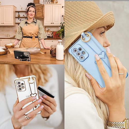Miniatura 5 de ZTOFERA Funda para Samsung Galaxy A53 5G con correa para la muñeca, bonito borde chapado de lujo, patrón de corazones de amor para niñas y mujeres,