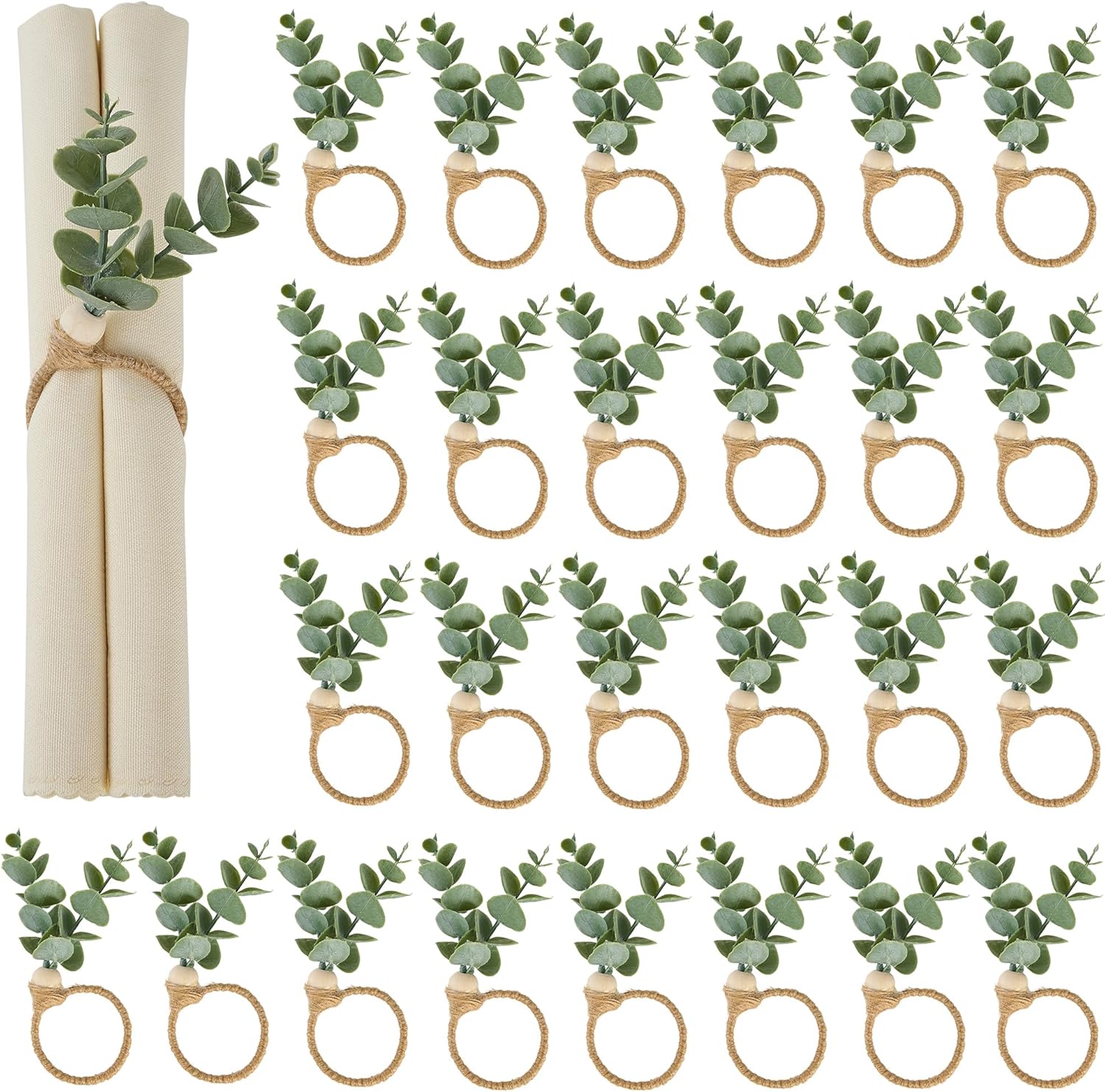 APTWOW 50PCS Napkin Rings, Easter Napkin Rings, Wood Bead Farmhouse Napkins Rings for Weddings Christmas Party and Easter Table Decoration