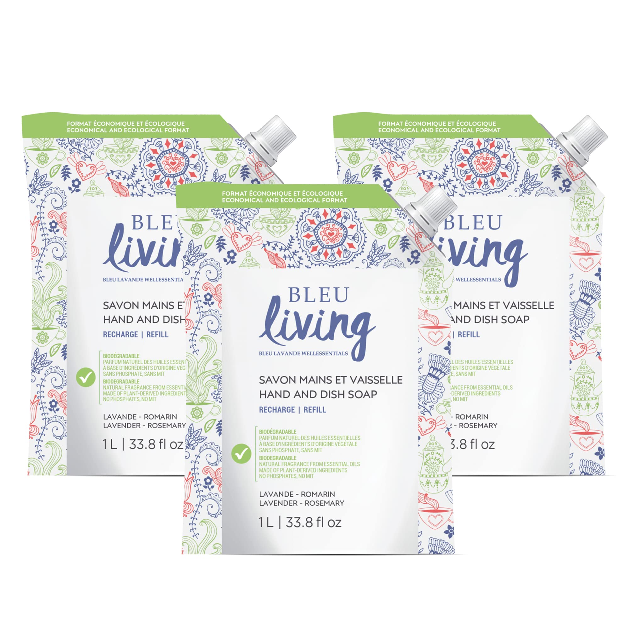 Bleu Lavande - 2 in 1 - Liquid Hand Soap & Dish Soap - Eco friendly - Made with Pure Lavender Essential Oil - Biodegradable - Cruelty free - Vegan -