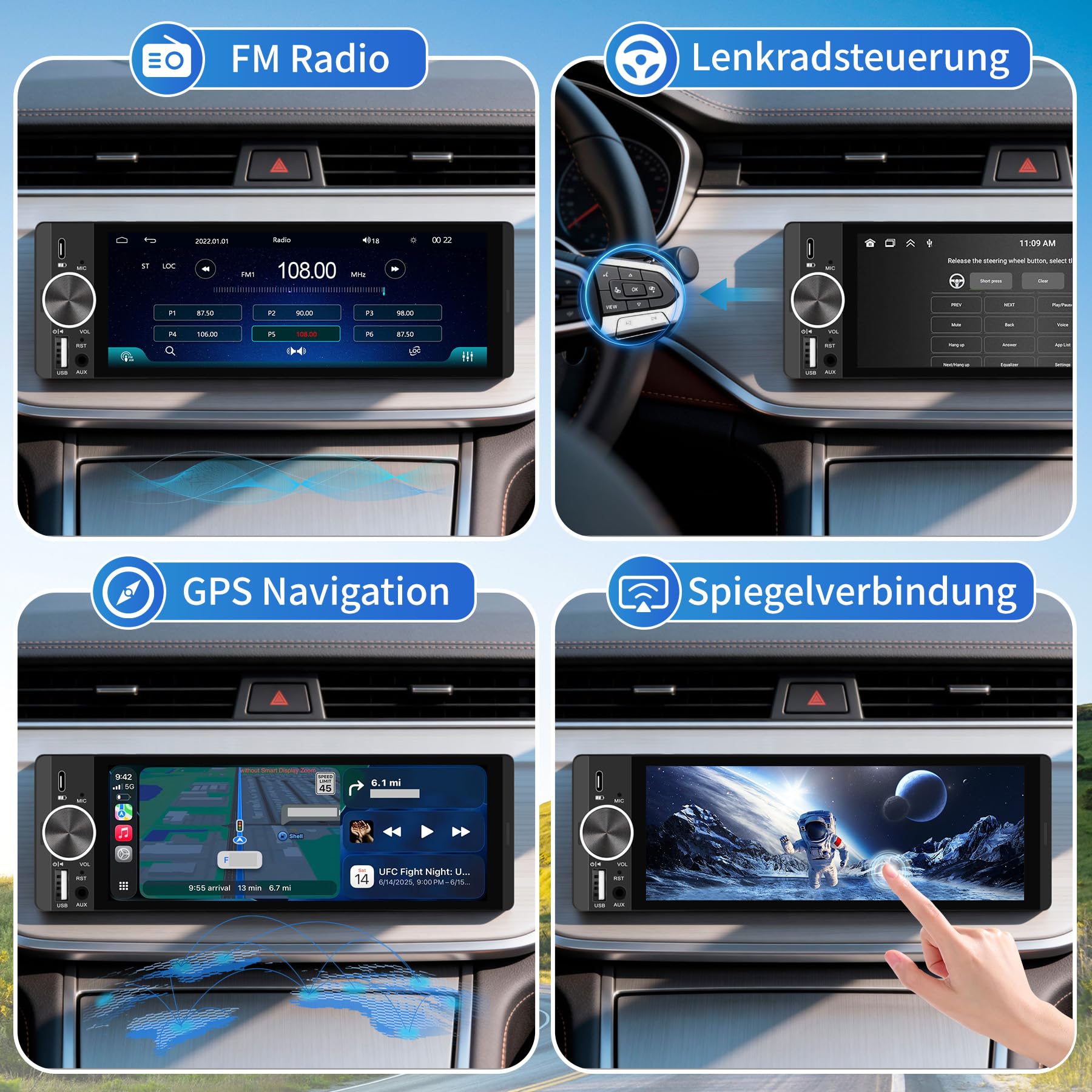 Autoradio 1 DIN avec Écran Tactile 6,28", CarPlay et Android Auto