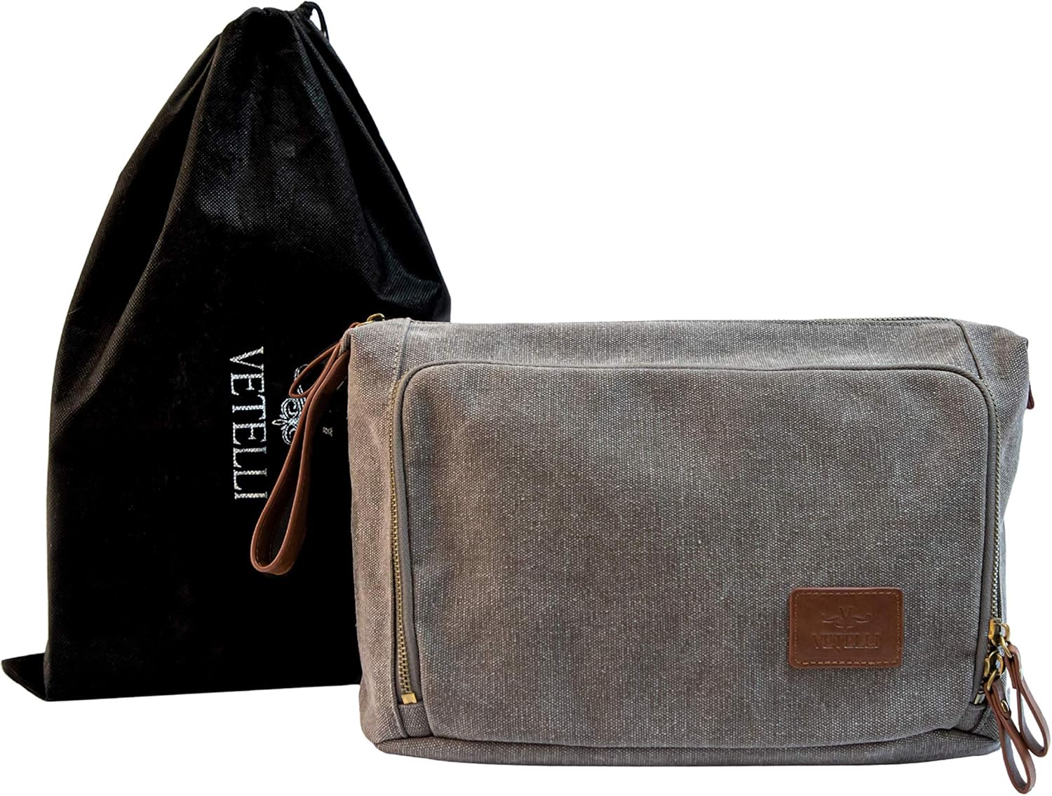 Vetelli Vintage Canvas Toiletry Bags, Travel In Style, Waterproof Canvas Dopp Kits, Durable (Messner) (Light Gray)