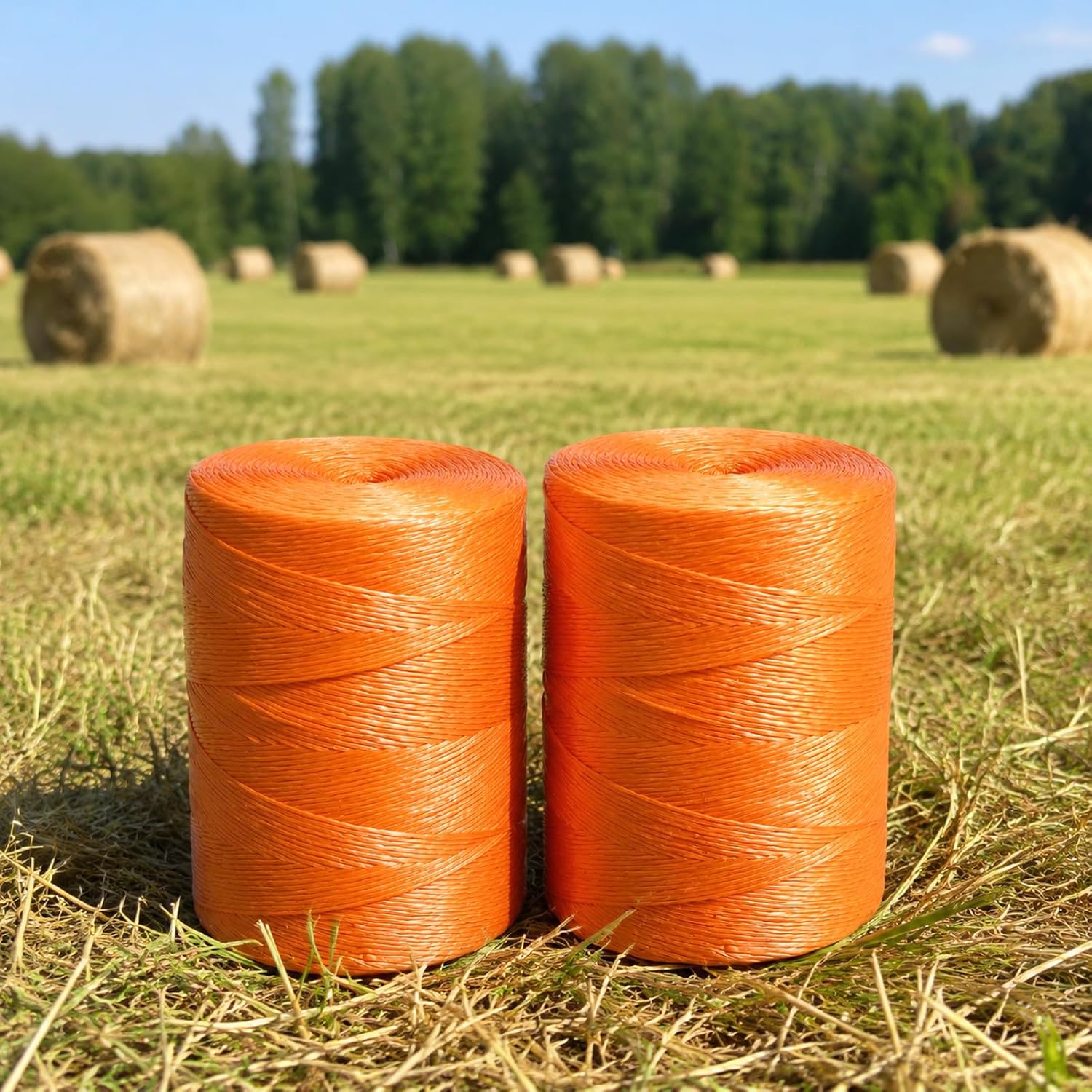 14400 ft Orange Hay Baling Twine, Thick Heavy Duty Poly Twine | 2 Spools, Weather Resistant, Christmas Tree Baling Packing Twine, Wrap Crop Baling Packing Material, Farming, Gardening