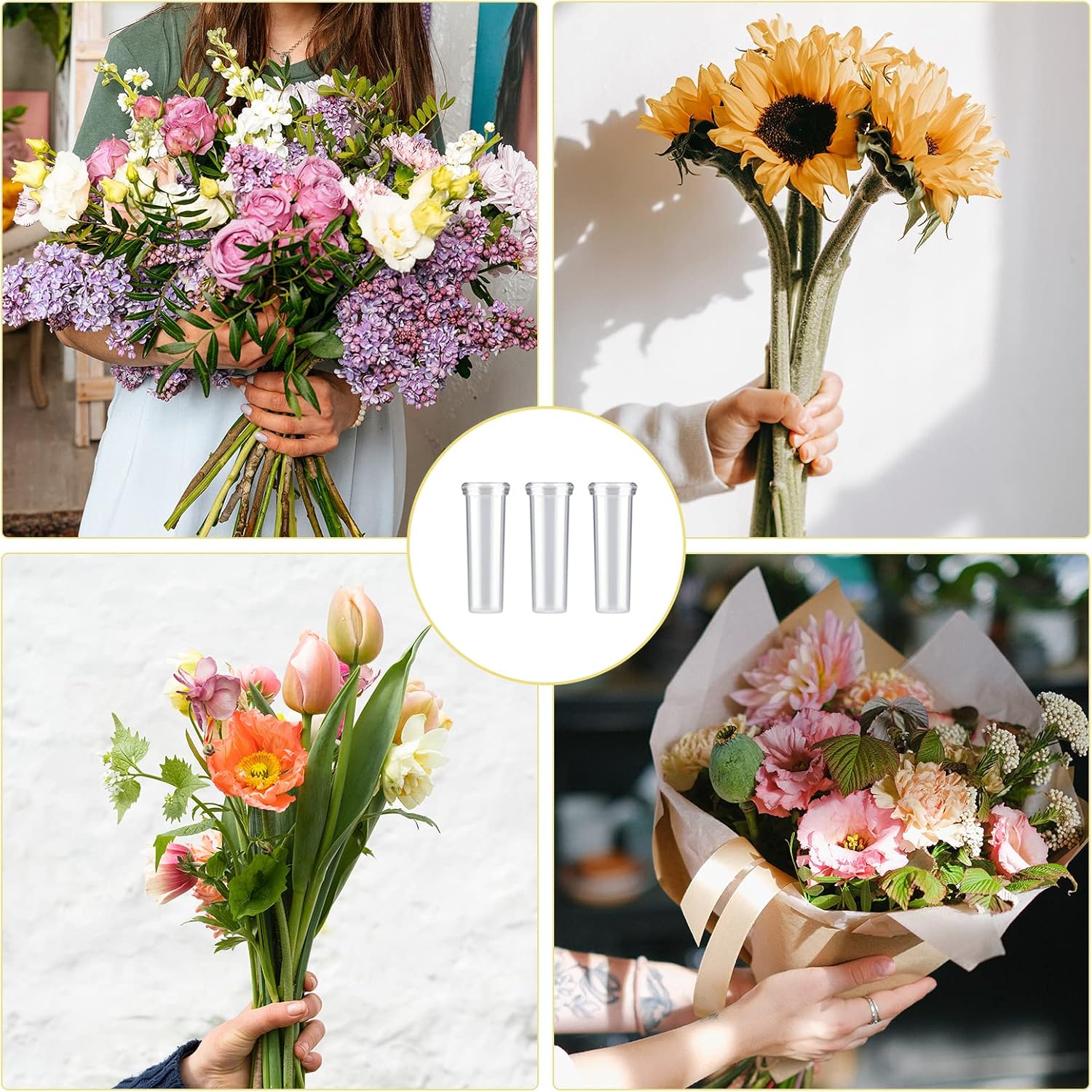 AIEX 6pcs 60ml Flower Water Tubes with Lid, Large Plastic Floral Water Tubes, Flower Tubes for Fresh Flowers Sunflower Milkweed Cutting Arrangement 4.1x1.8inch/10.8x3.6cm (Transparent)