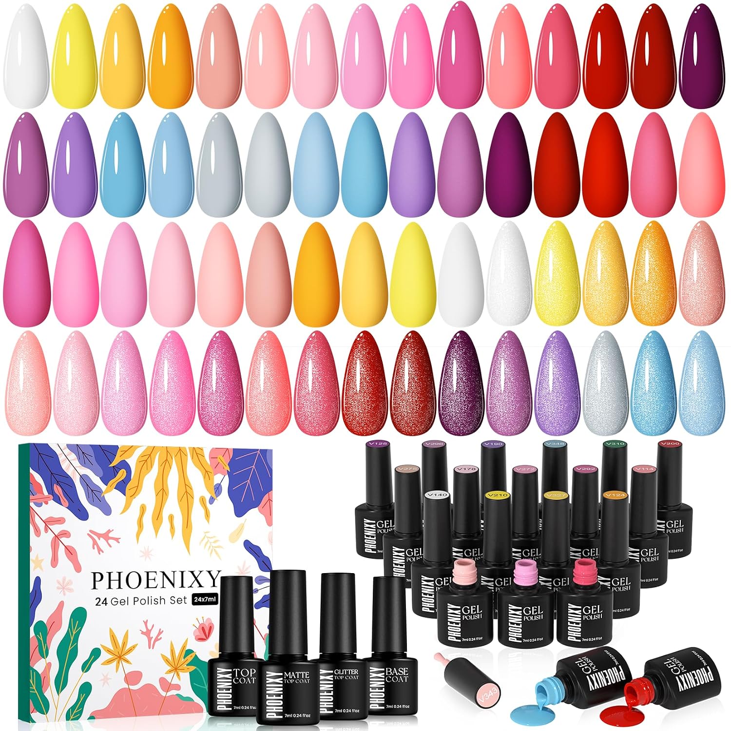 phoenixy Gel Nail Polish Set - 21 Colors with Base Coat
