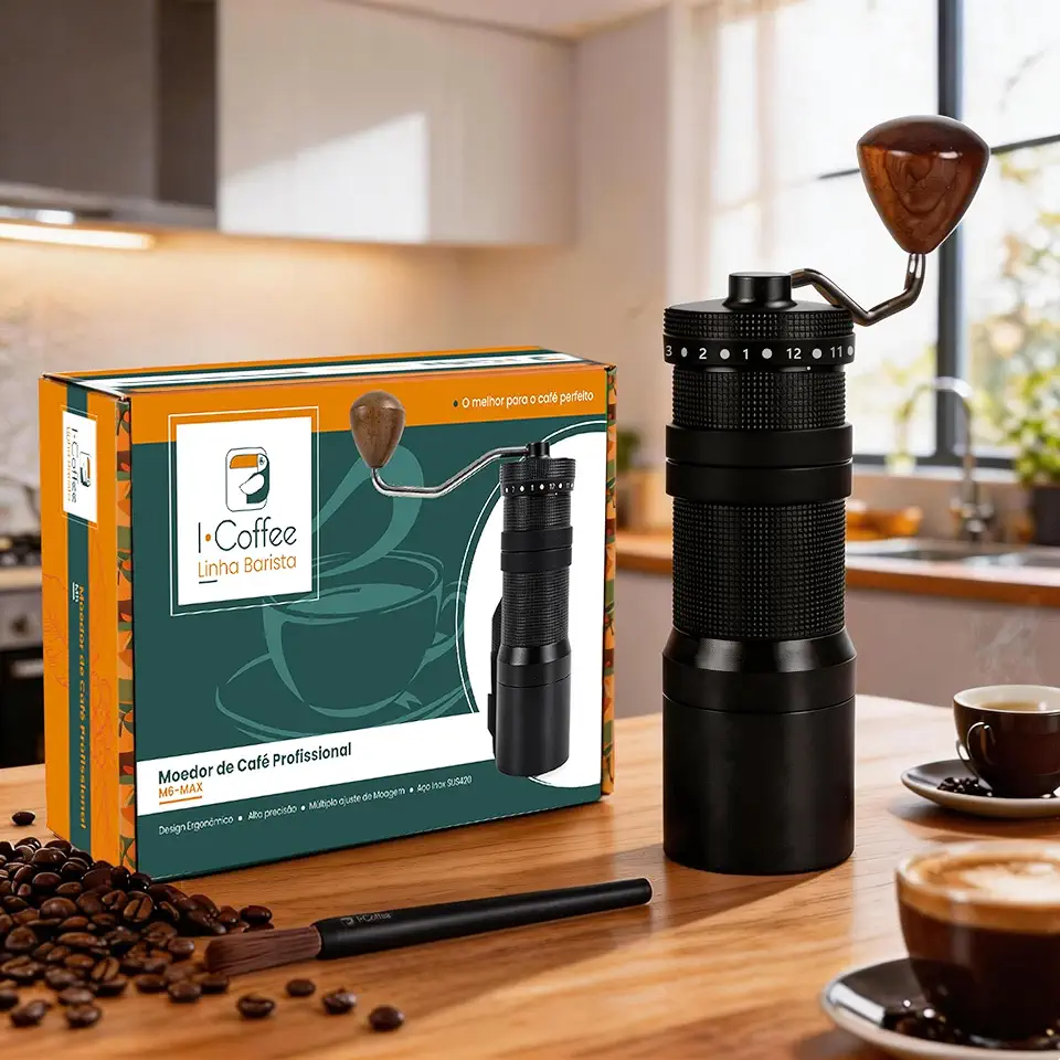 iCoffee M6 Moedor de Café Manual, Moedor de Café Inox com Manivela, Moedor de Café Capacidade Inoxidável de 40g (Preto 40g)