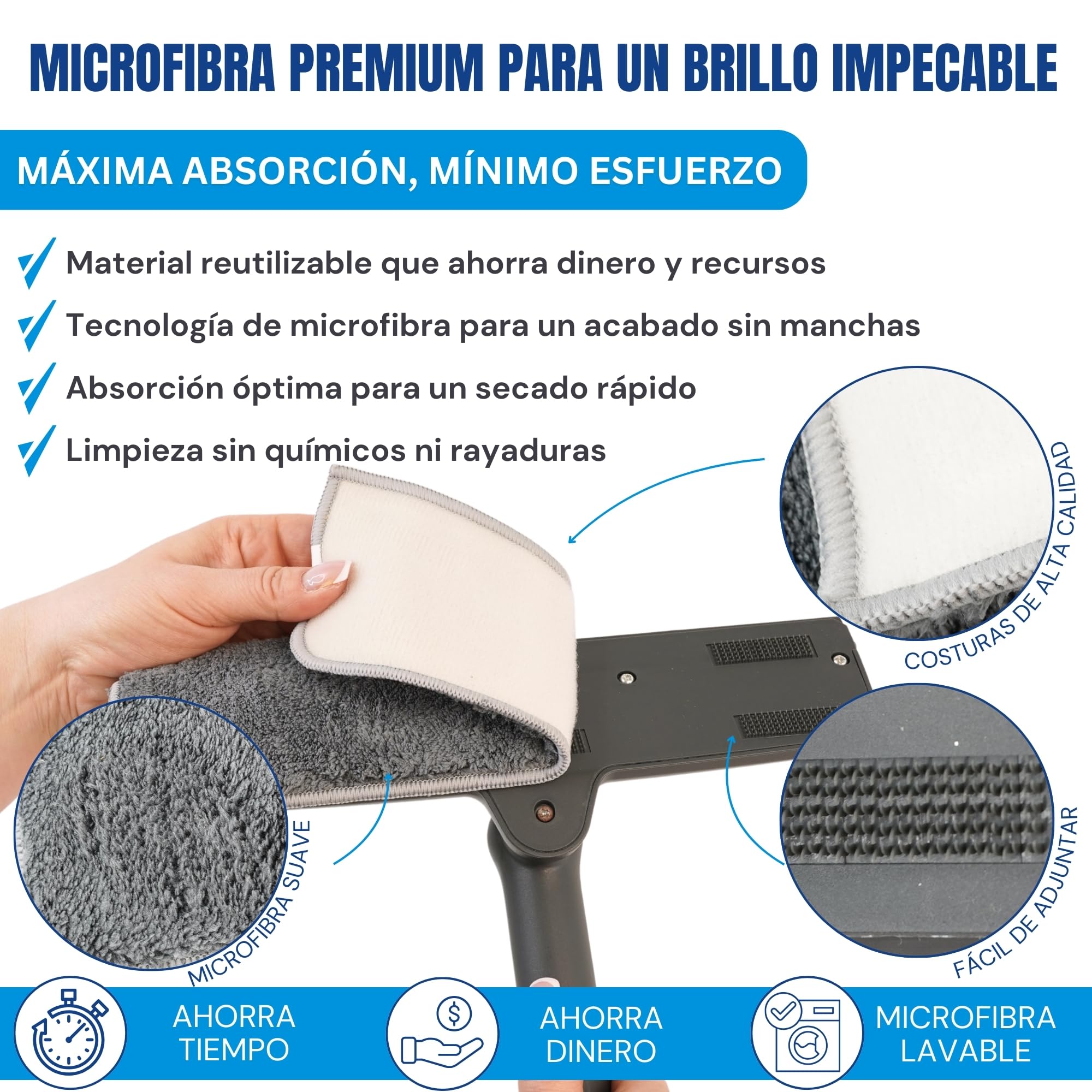 DAVAY Limpia Cristales 2 en 1 - Cabezal Giratorio 360º y Mango Desmontable - Ideal para Limpiar Cristales por Dentro y por Fuera -Limpiador Extensible 135cm de Largo - Adecuado para Vidrios y Espejos