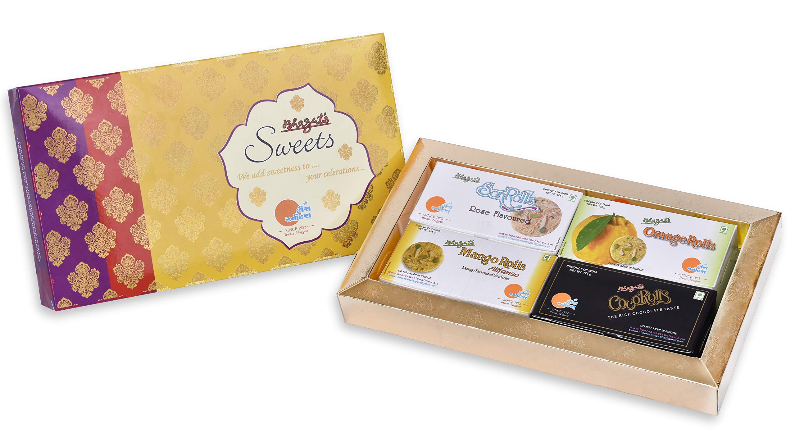 Bhagat's Heera Sweets 4in1 Sweet Gift Pack | SonRoll Gift Box (500 gms) Gift Pack Sweets Son Rolls (4x125g 4 Flavors)