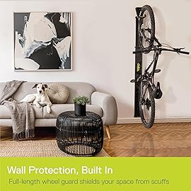 Wall Ride Bike Rack Wall Mount with Tire Wall Guard (4-Pack) by Delta Cycle - Vertical Bike Mount Holds Up to 100 lbs - Fully Adjustable Vertical Hook Design Provides Easy Bicycle Storage