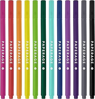 PAPERAGEFelt Tip Fine Point Pens (0.4mm), 12 Pack, Colored Pens For Journaling, Notebooks, Planners, Calendars & Drawing, Great for School, Office, & Home (Rainbow)