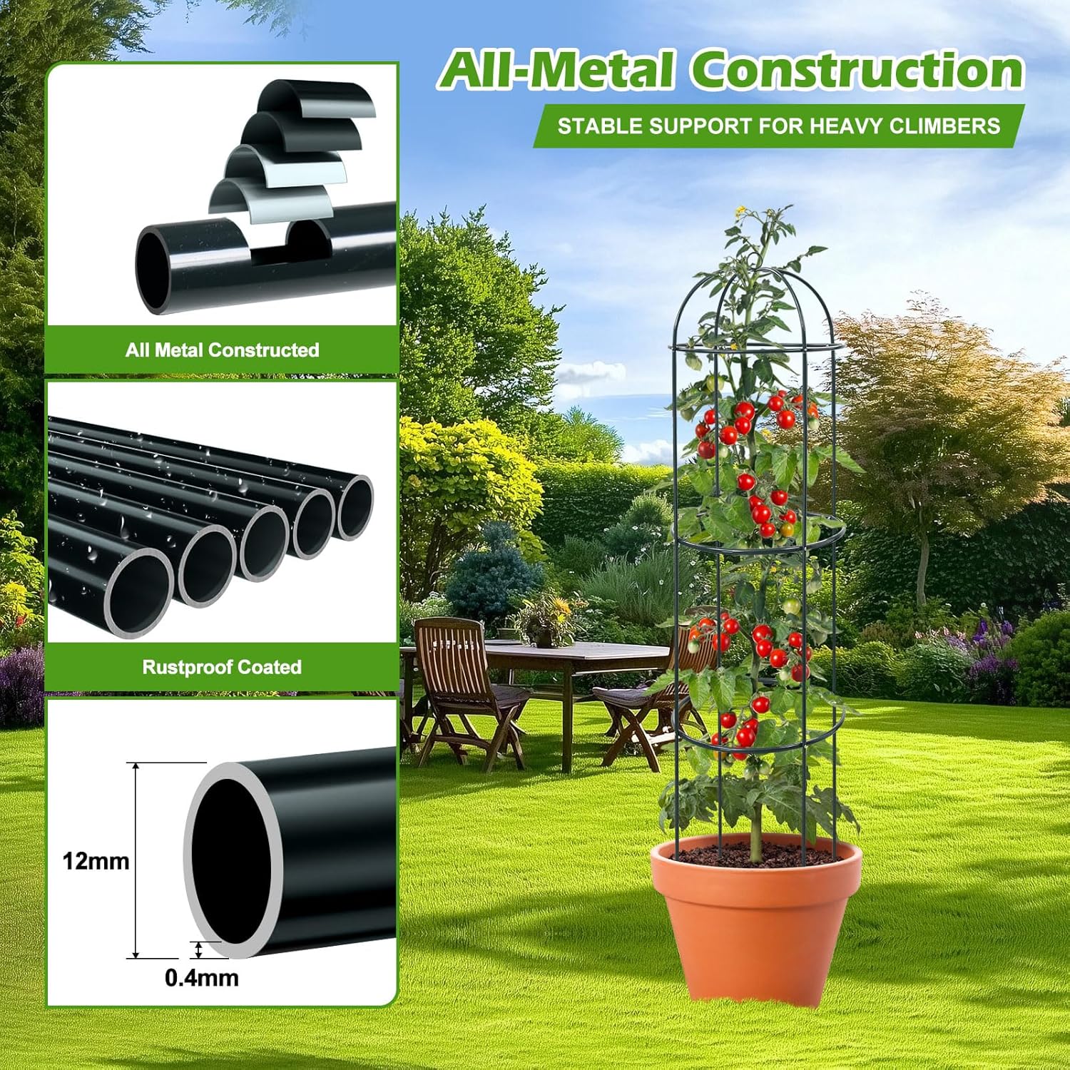 2Pcs Trellis for Climbing Plants Outdoor, 60" Tall Heavy Duty Metal Obelisk Garden Trellis Climbing Plant Support for Tomatos Cucumber Potted Vine Flower Rose Clematis Vegetable Pea Bean Trellises