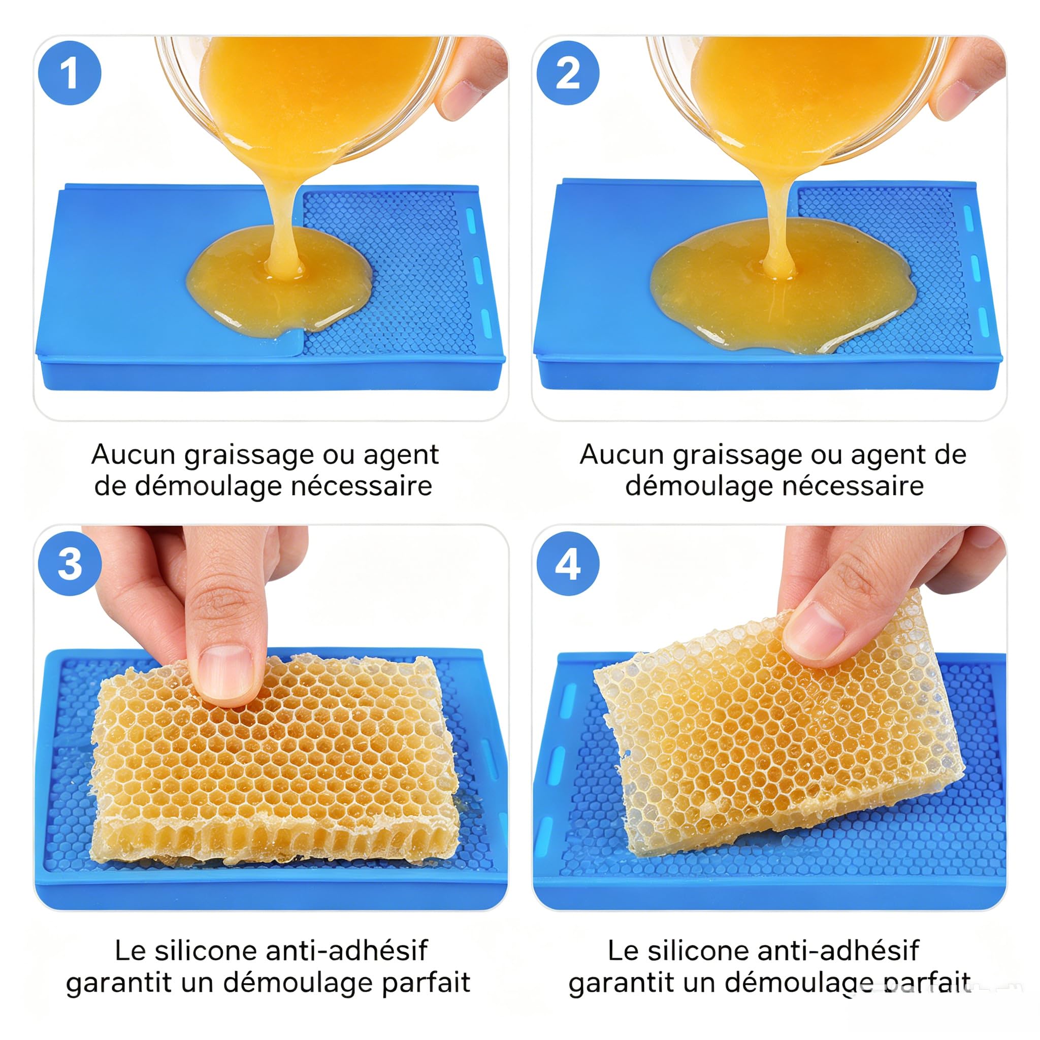 Lot de 2 presses de cire d'abeille en silicone pour fond de teint et fabrication de feuilles de cire d'apiculture, facile à démouler (44 x 27 cm, bleu)
