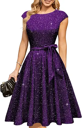 DRESSTELLS Women's Cocktail Dresses, Formal Wedding Guest Modest Church Vintage Tea Party Midi Evening Dress