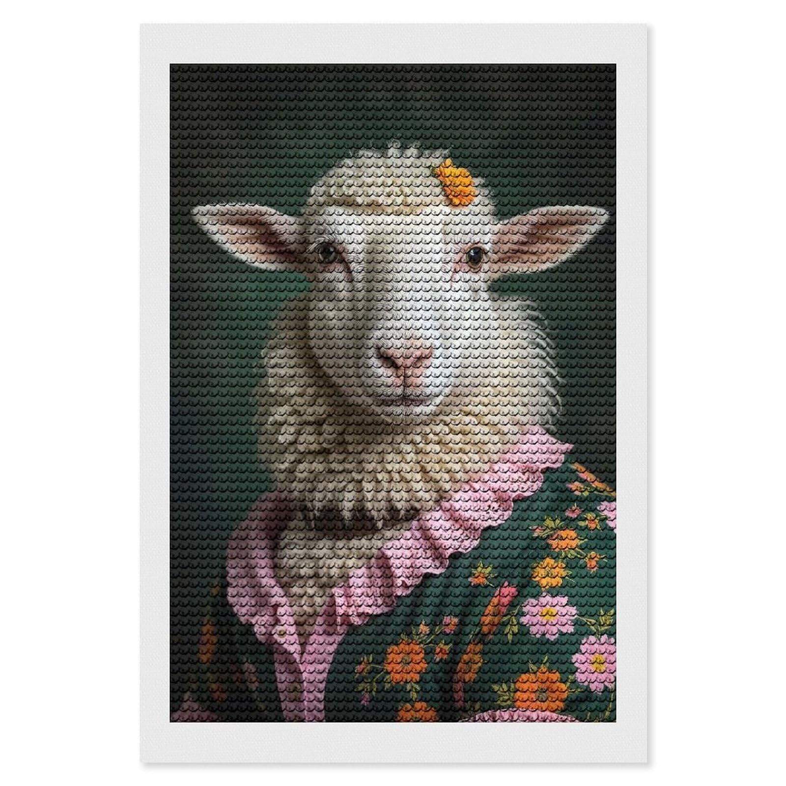 Junmoney Sheep in Floral Dress Diamond Painting Canvas Set 8"x12", Satisfying Creative Project, Easy to Follow Symbols, Fun Craft Experience