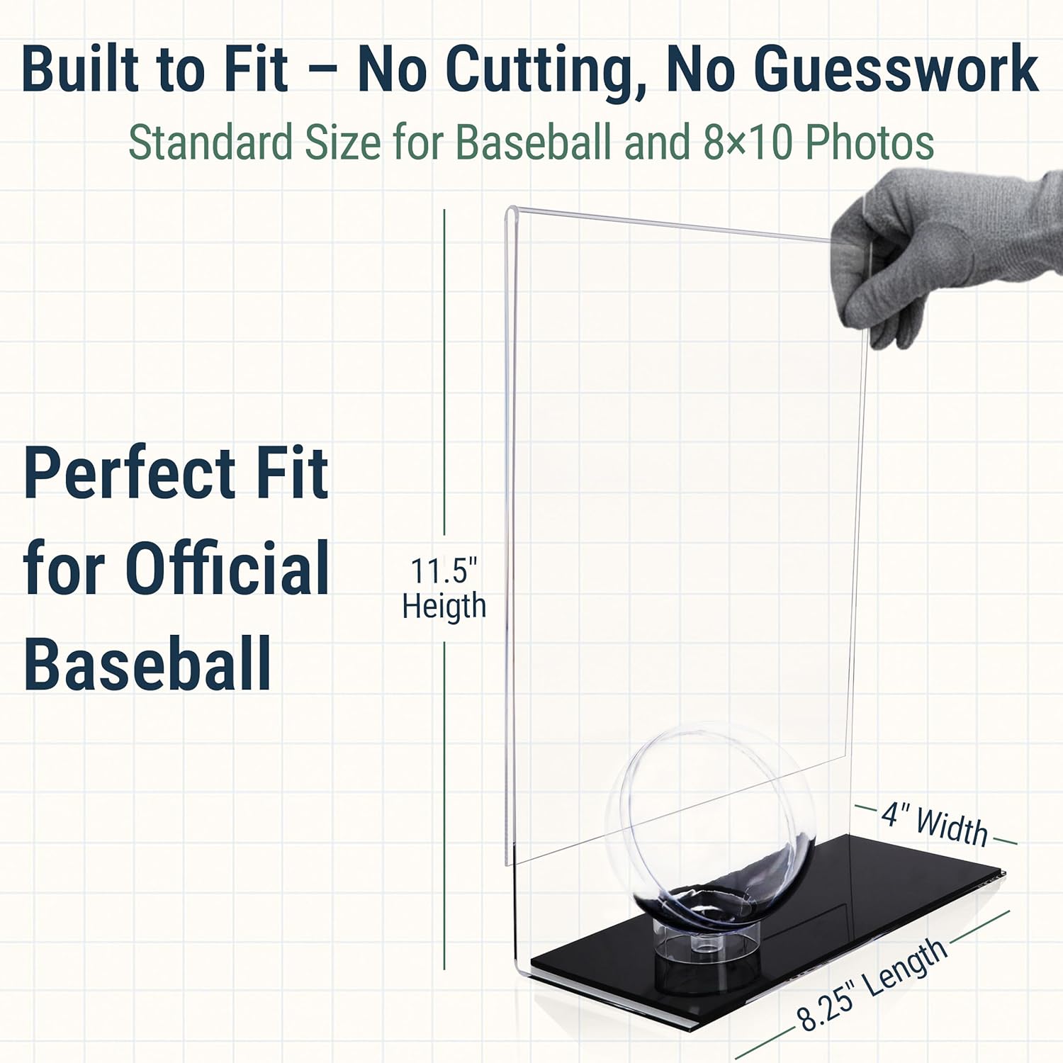 Baseball Holder with Picture Frame – Acrylic Baseball Card Display Case for 8x10 Vertical Photo, Clear Ball Stand and Photo Frame Display for Counter or Shelf, Single Ball Memorabilia Case