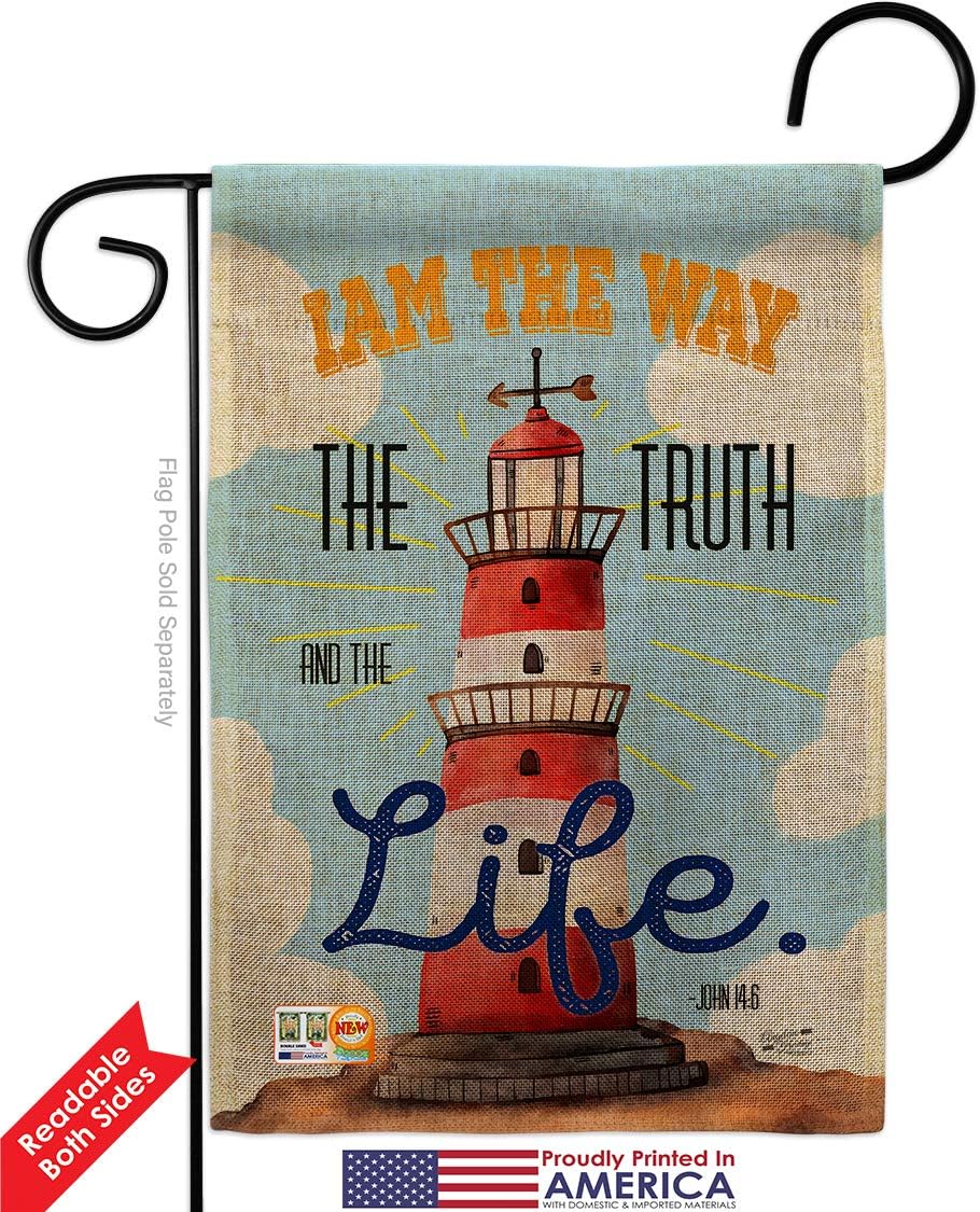 I Am The Way Burlap Garden Flag Set with Stand Religious Bible Verses Bless Faith Thank Hope Pray Christian Religion Small Decorative Gift Yard House Banner Double-Sided Made In USA 13 X 18.5