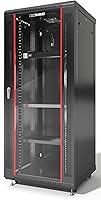 SYSRACKS 27U Wall Mount Server Rack Cabinet - 24" Deep Locking Glass Door, PDU, Fan, Shelves for Network AV IT Equipment