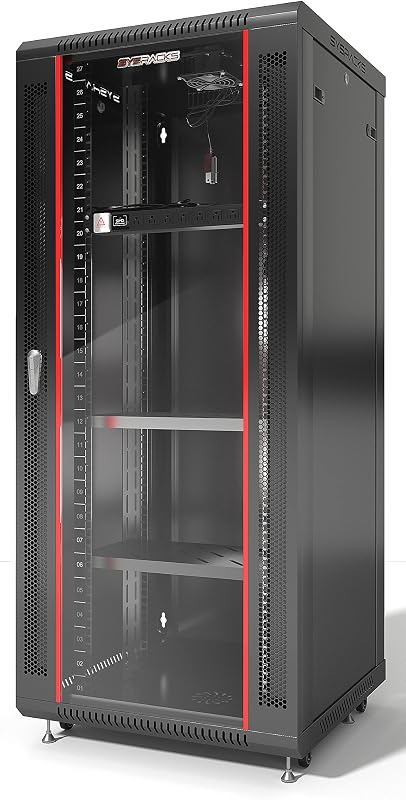 27U Wall Mount Server Rack Cabinet, 19” Locking Network Rack, 24” Deep, Glass Door, with Fan, PDU and Shelf