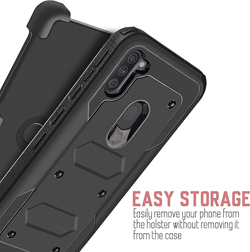 Miniatura 3 de Funda resistente para Samsung Galaxy A11 con clip giratorio para cinturón, función atril de doble capa con protector de pantalla integrado, funda