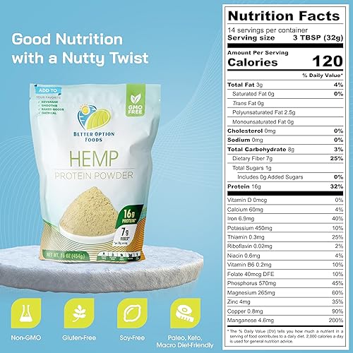 Miniatura 2 de Polvo de proteína de cáñamo, proteína de fibra en polvo fácil de digerir para avena, batidos y productos horneados, sin OMG, cero lácteos y sin