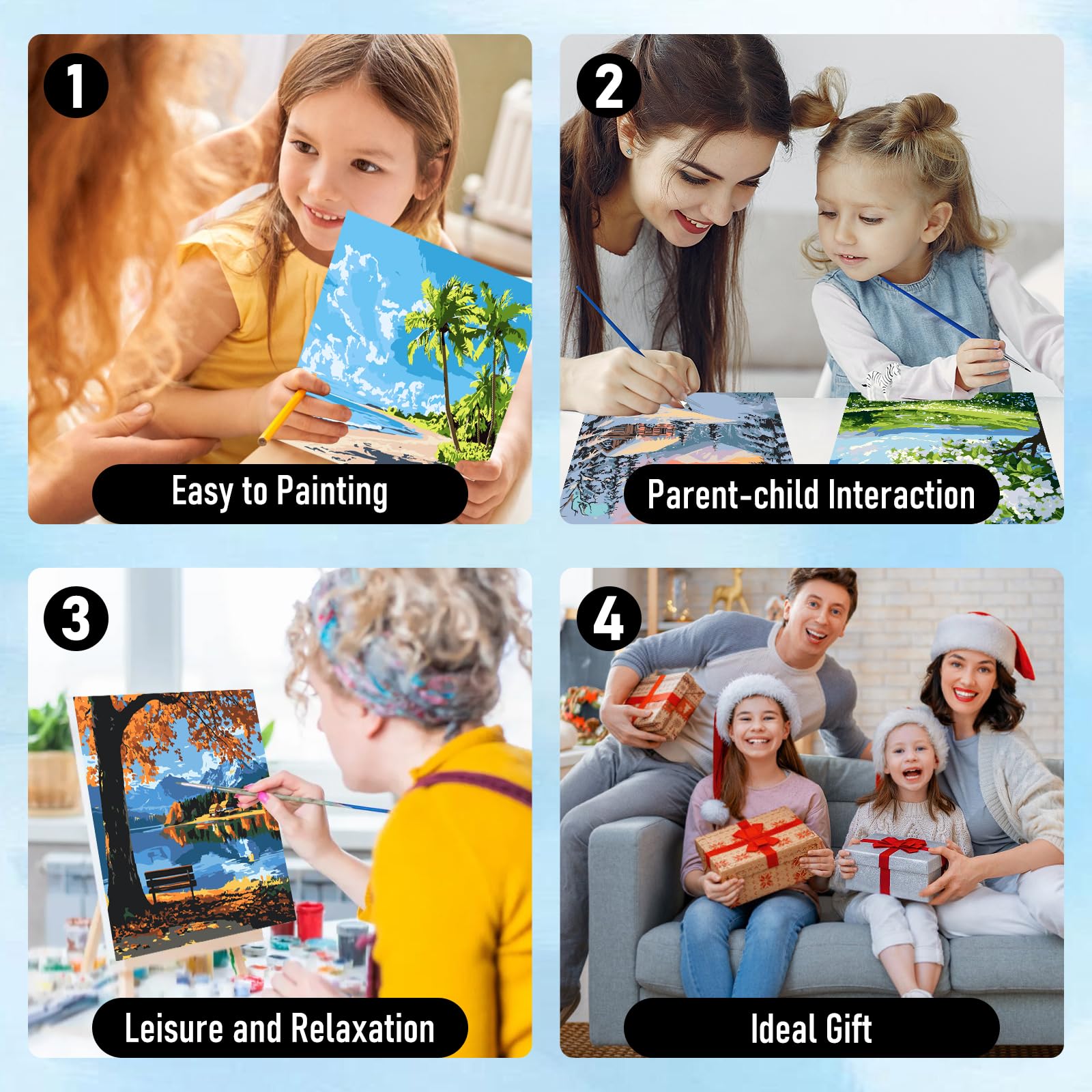 Kit Pittura Con I Numeri Per Bambini 4-12 Anni - Con Cornice E Cavalletto - Tela 25x25 Cm - Idea Regalo Educativa