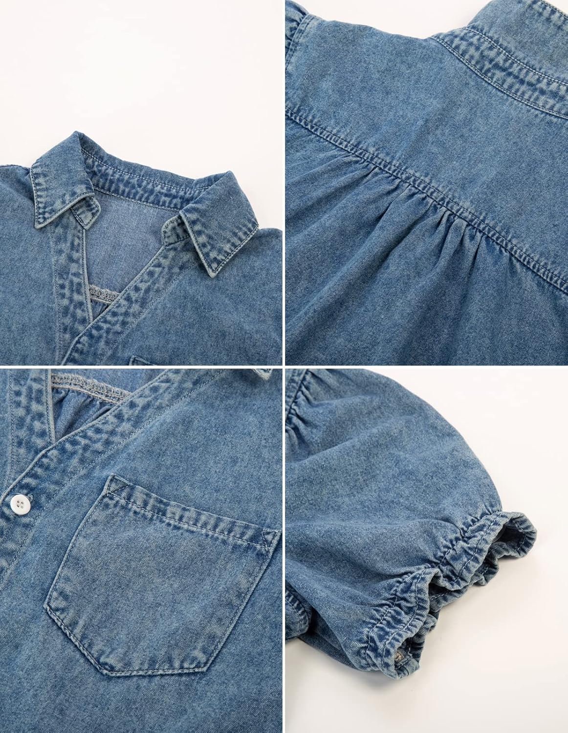 KANCY KOLE Womens Denim Shirts Button Down Short Puff Sleeve Lightweight Jeans Shirts with Pocket Business Casual Tops - Image 8