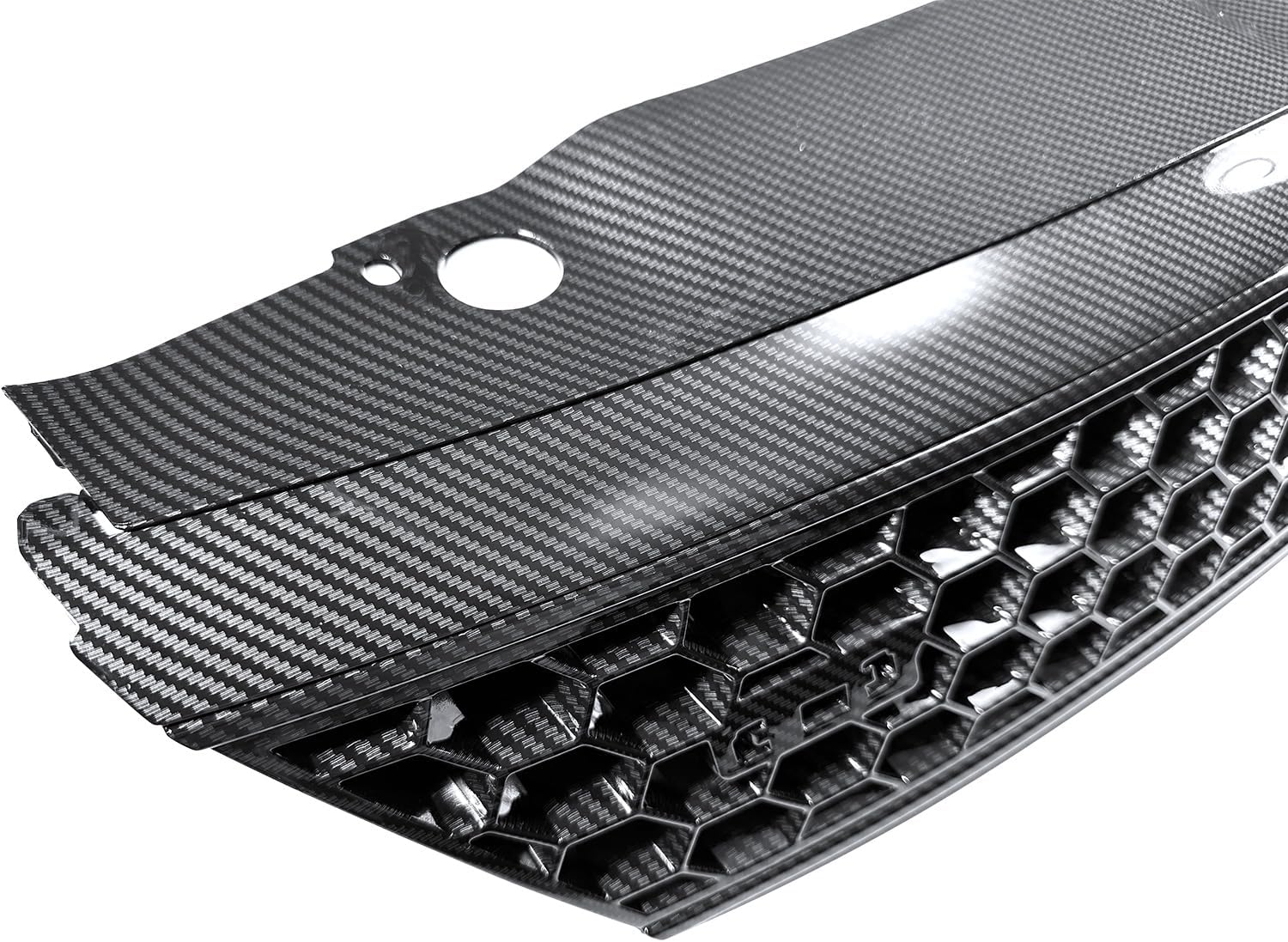 Black Front Upper Grille Grill Hex Honeycomb Mesh Carbon Fiber Print Compatible with Volkswagen VW Jetta S SE TDI GLI 2011 2012 2013 2014, Replaces #5C6853653A