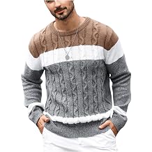 SHENHE Men's Vintage Knit Sweater Colorblock Striped Long Sleeve Crewneck Grandpa Sweater Pullover Top