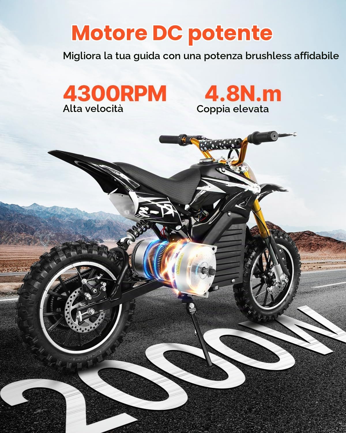 VEVOR Kit Motore Elettrico Senza Spazzole 2000 W Motore Elettrico 48 V a 4300 Giri/min con Regolatore di Velocità Aggiornato e kit Impugnatura Acceleratore per Go Kart, Bici Elettrica, Moto, Scooter
