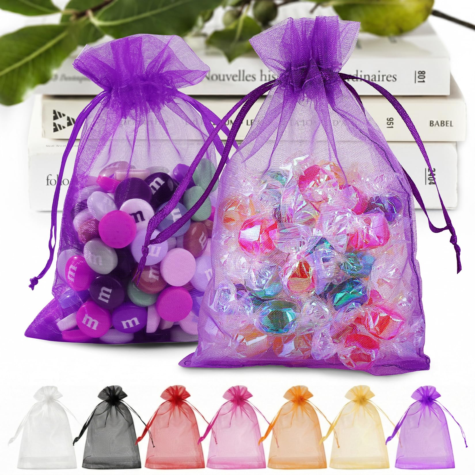 ANZNKU 100 PCS Organza Bags 5 x 7, Purple Small Mesh Gift Bags Drawstring