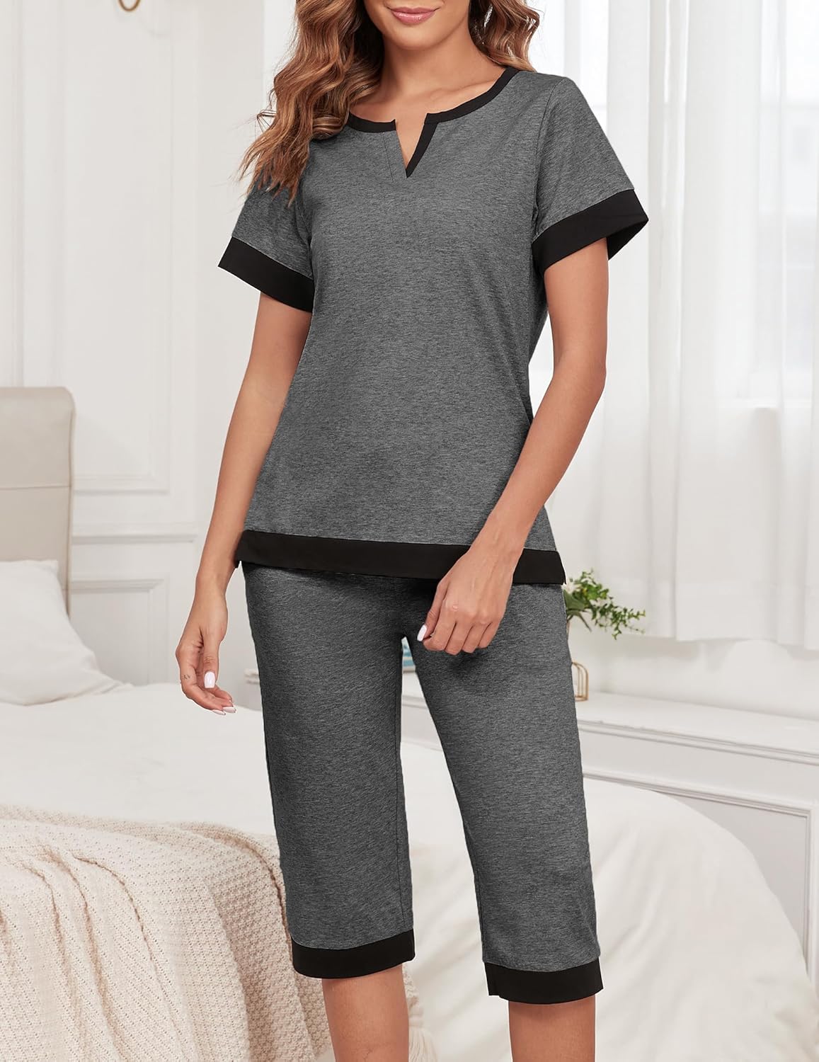 Womens Cotton Pajamas Sets Soft Top and Capris Summer Sleepwear Set Comfy Pjs - Image 3