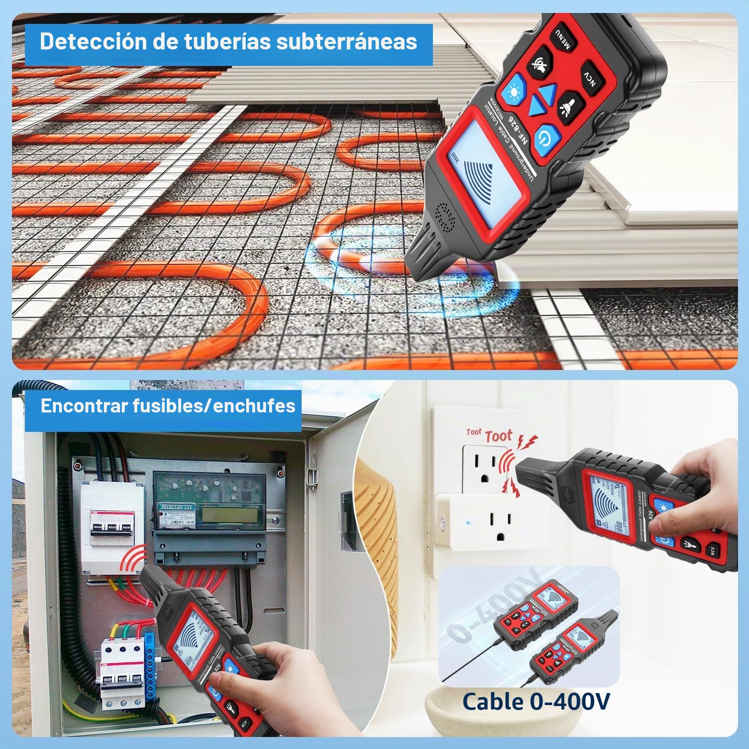 NOYAFA NF-826 Detector de Cables Subterráneos - Localizador de Cables y Líneas Eléctricas en Pared y Tierra, Buscador de Cables Ocultos para Electricidad y Cableado