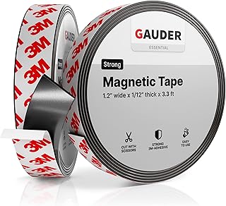 GAUDER Strong Magnetic Tape Self Adhesive (3.3 Feet Long x 1.2 Inch Wide) | Magnetic Strips with Adhesive Backing | Magnet...