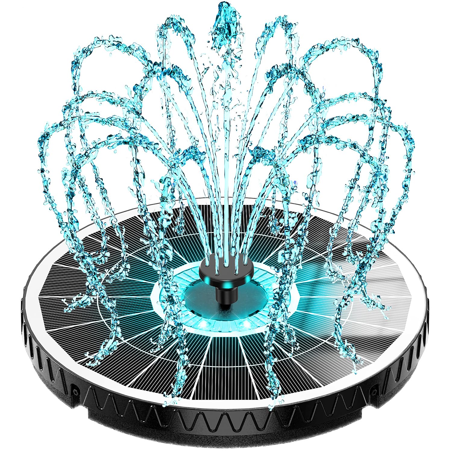 Yzert Fontana solare remota 2026, fontana per uccelli in vetro da 6 W, 4000 mAh, pompa a fontana solare con 7 ugelli e 4 fissatori, luci colorate per giardino, stagno, piscina, altezza dell'acqua