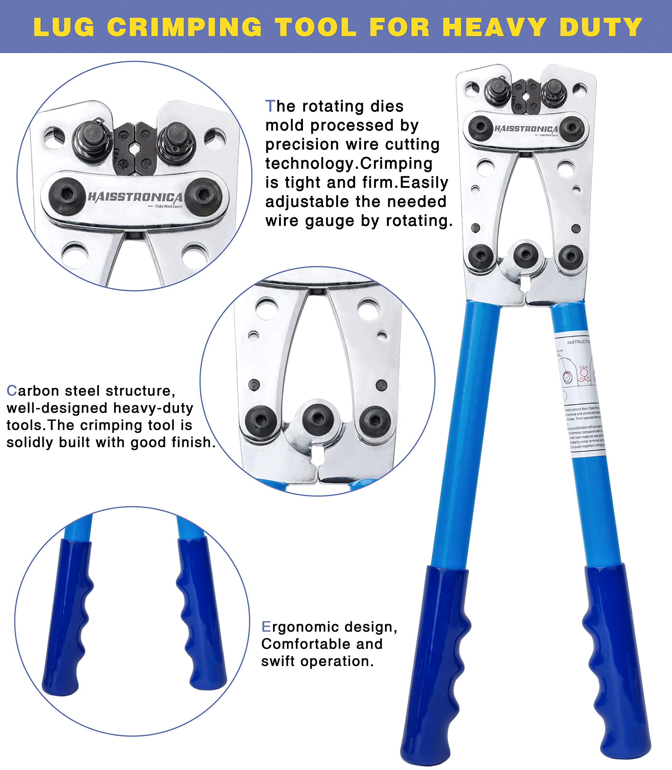 haisstronica Battery Cable Lug Crimping ToolsWire Crimper ToolAWG 10