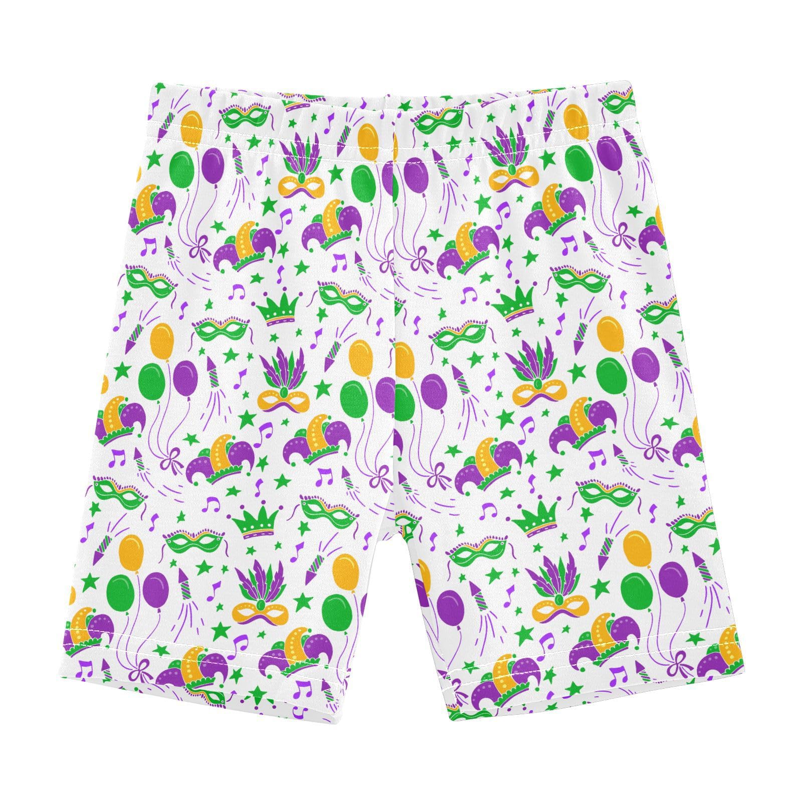 Aflyko Fat Tuesday Girls Summer Shorts Masquerade Party Balloon Quick Drying Sport Bottoms Big Kid Casual Holiday Spring Vacation Dress Fun Pattern Outfit, 7-8T Multi