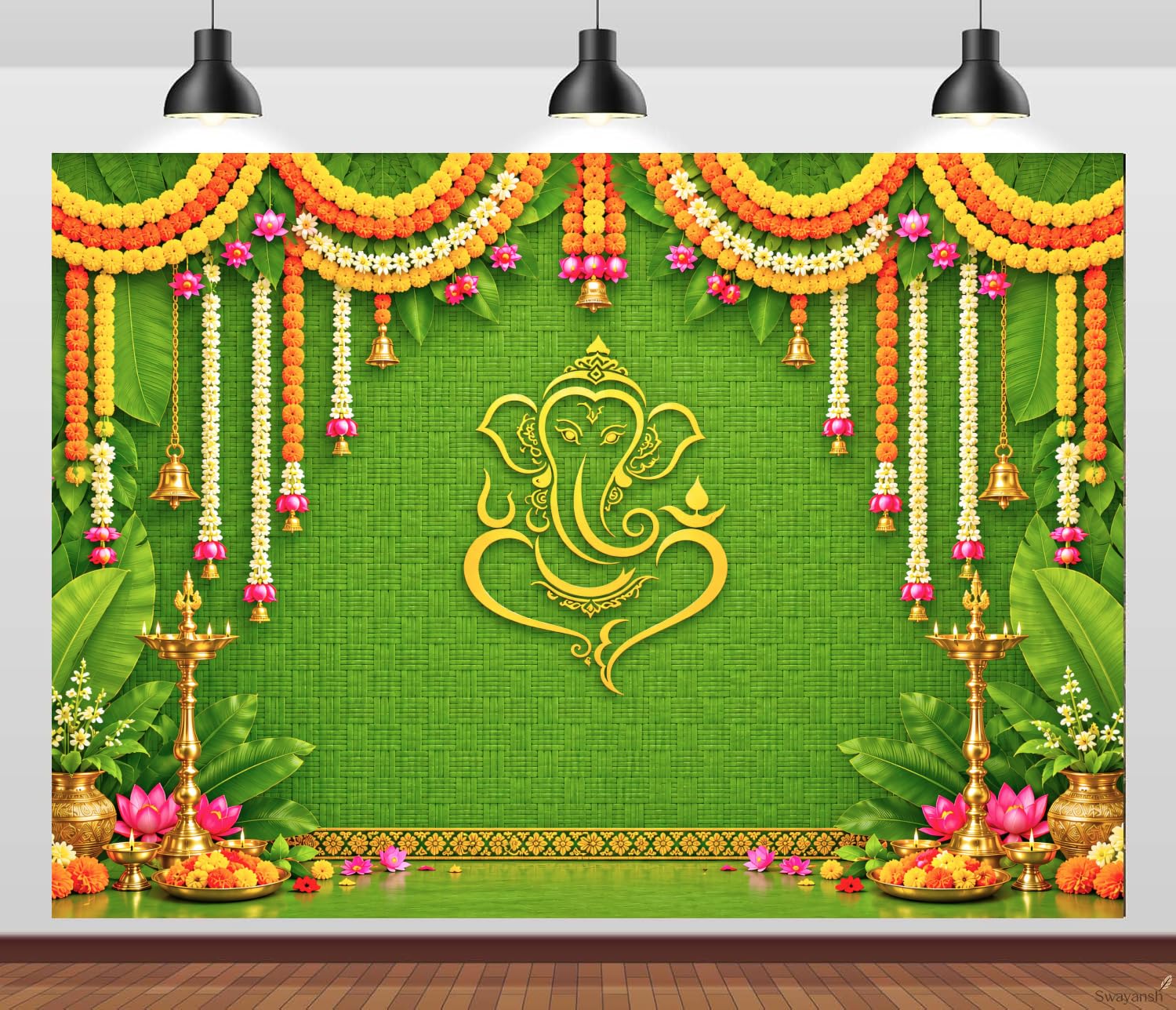 Temple Backdrop for Decoration 7 x 5 Ft Ganesha Ganapati Puja Background Cloth, Satyanarayan Katha Festival Curtain, Vastu Shanti Photography Mandir Screen-image-26