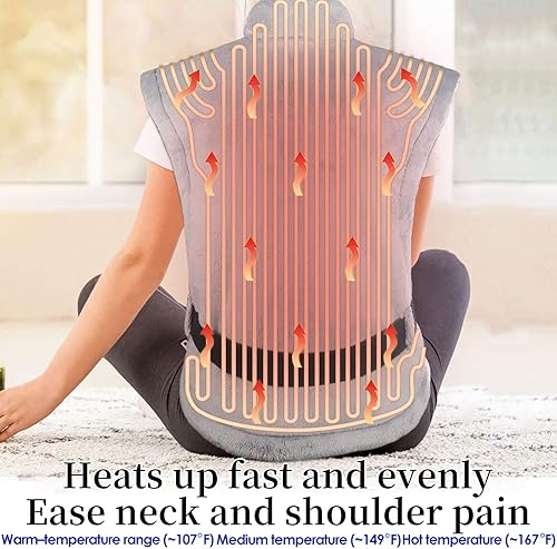Miniatura 3 de Almohadilla térmica para cuello, hombros, alivio del dolor de espalda, 38 x 26 pulgadas, XXXL Almohadilla térmica eléctrica extra grande con 3