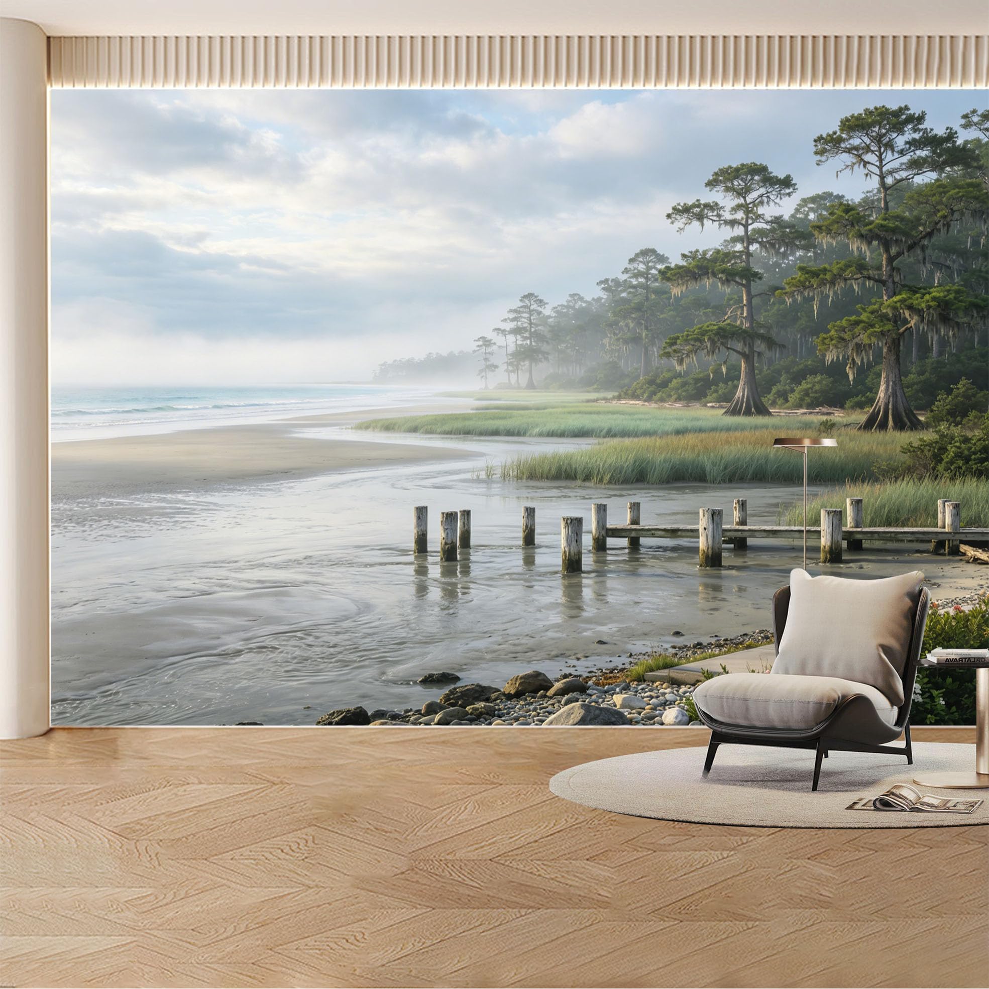 Custom Wall Mural Wallpaper Mountain Forest River， Landscape Nature 3D Effect Wall Decor， Misty Sunset Luxury Removable SelfAdhesive Large Photo for Living Room， Bedroom， Office