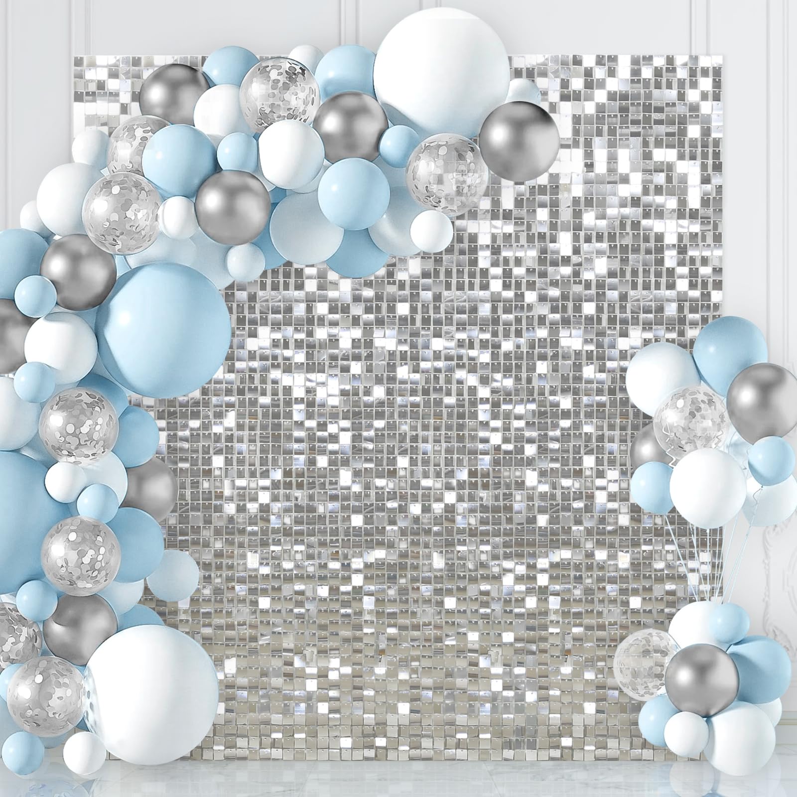 Photo 1 of Silver Sequin Backdrop 6ftx6ft Shimmer Wall Panels Glitter Party Photo Decorations for Wedding Bridal Shower Birthday Graduation Background
