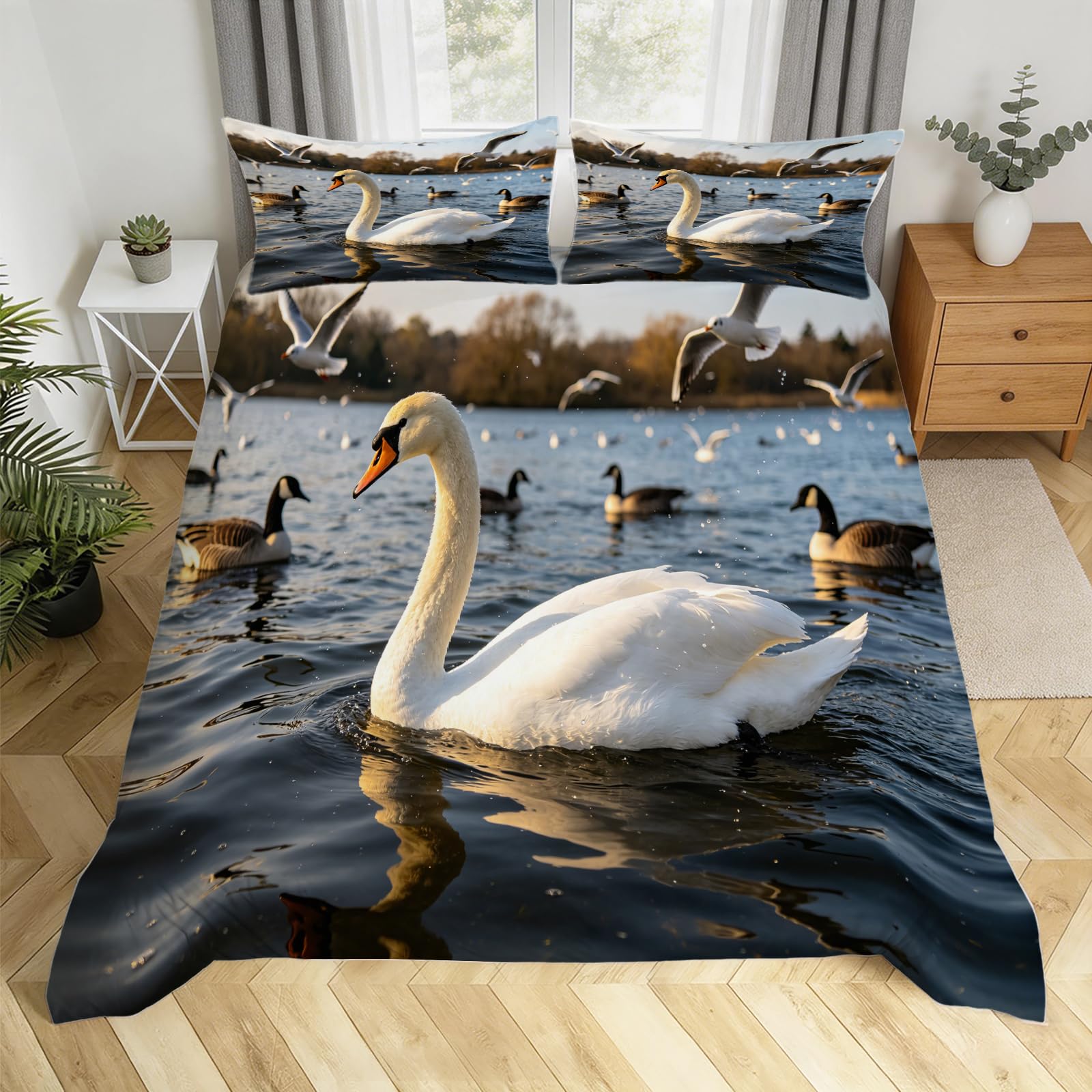 Housse de couette 240x280 cm cygne blanc 3D et 2 taies