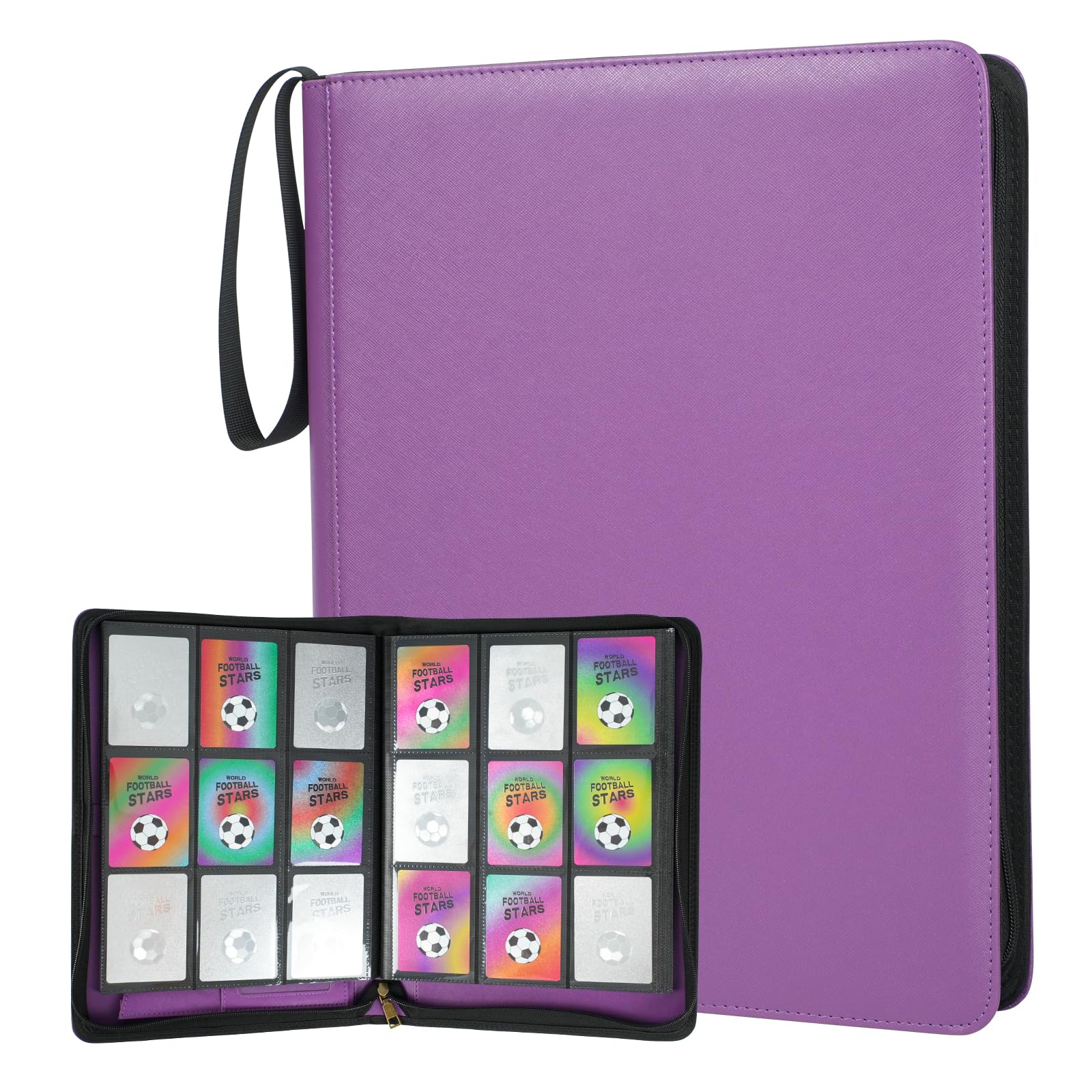 Carpeta de tarjetas coleccionables con 240 bolsillos, bolsillo de doble cara, piel sintética, regalos para niños y niñas, color morado, tamaño grande, 9 bolsillos