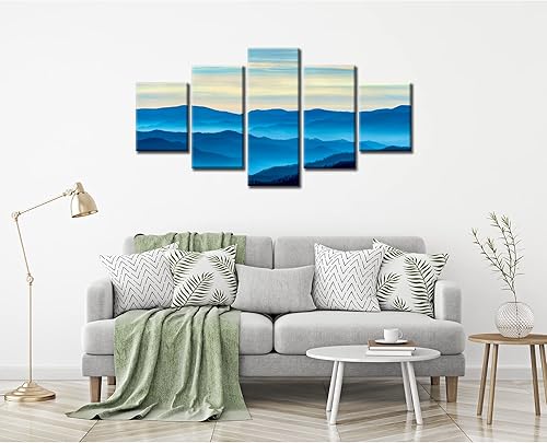 Miniatura 3 de Lienzo decorativo para pared, diseño de parque nacional de montañas humeantes, impresión de imagen, pintura de paisaje natural, póster azul, marco